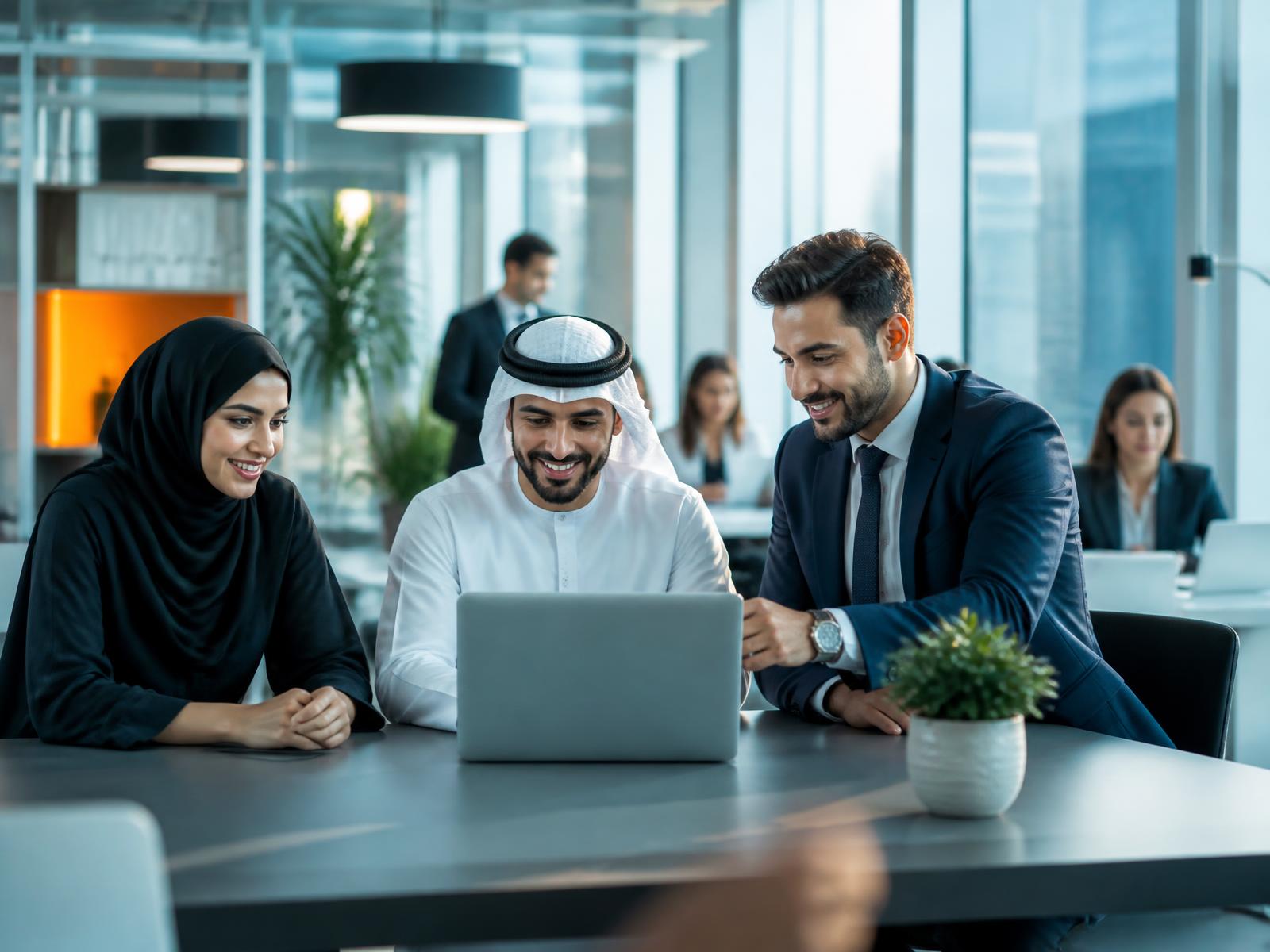 Team collaborating in a modern office